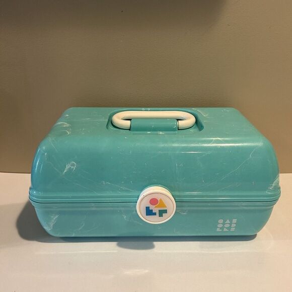 CABOODLES Aqua Blue Seafoam Vintage Organizer Makeup Case Tray Mirror Model 5626 - Picture 1 of 11